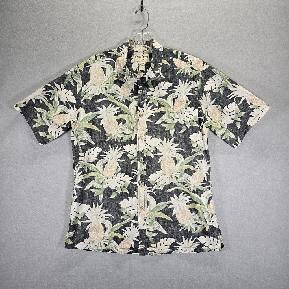 Cooke Street Hawaiian Shirt Medium Reverse Print Tan Tropical Leaves Pale Black